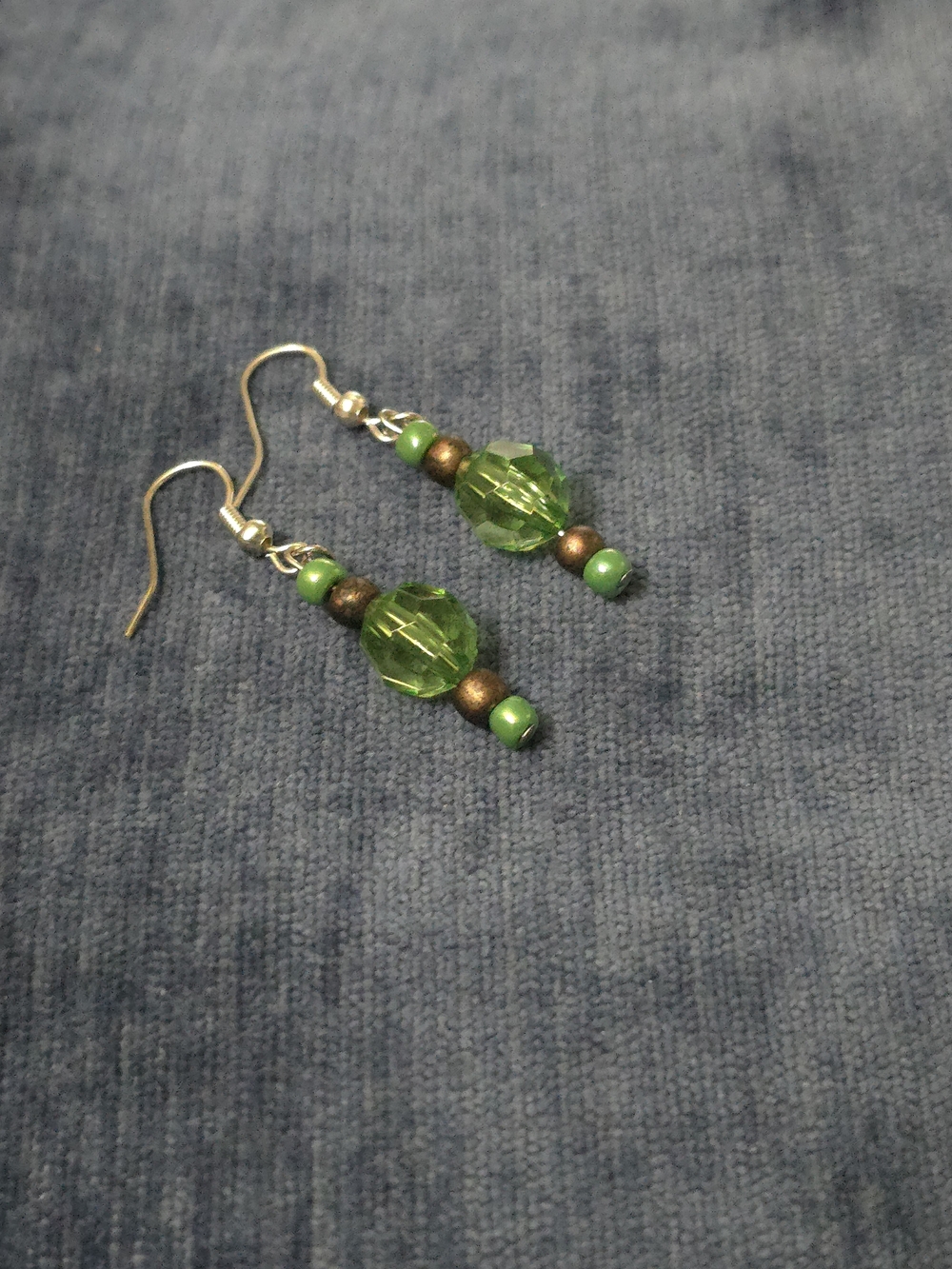 Green Faceted Bead Drop Earrings with Metallic Accents - Picture 2 of 4